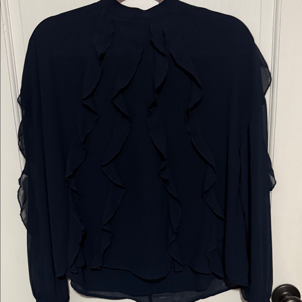 Elegant Navy Ruffle Blouse